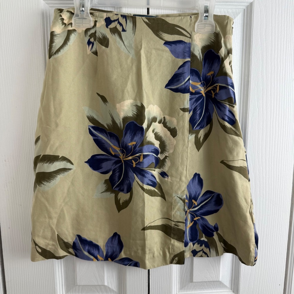 Tommy Bahama Silk Floral Mini Skirt 6 Green Blue Tropical Resort Coastal Chic